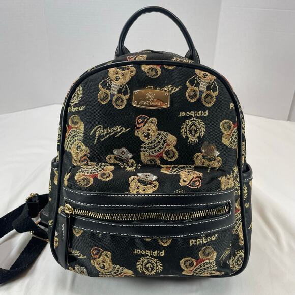 Pipibear Teddy Bear Tapestry Mini Backpack Black Gold Vintage Style Women’s main image 8